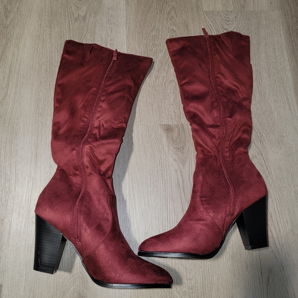 Forever | 3" womens suede heeled zip up boots - Picture 4 of 4